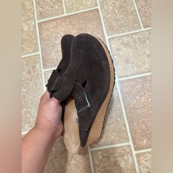 Birkenstock Papillio Fanny Dark Tea Brown Suede Wedges 38 - Picture 4 of 6